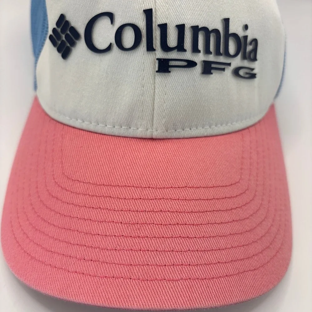 Trucker Hat Columbia Pink Blue White Cotton Elastane PFG Mesh Snapback Logo